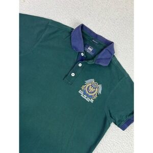 Basics Polo Shirt Mens Medium Green Muscle Fit Crest Logo Athletic Champions